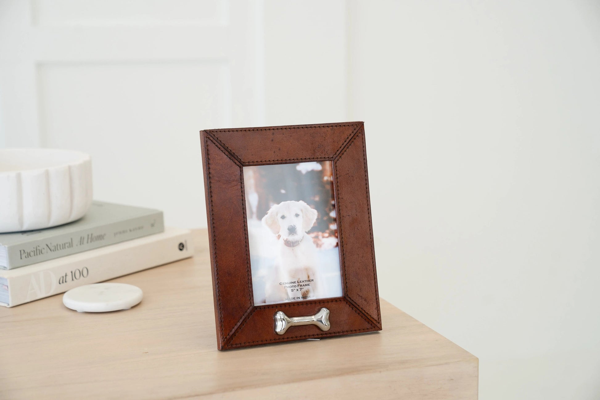 Huntley Pet Leather Picture Frame with Silver Bone Accent - Tampa Home & Garden Store