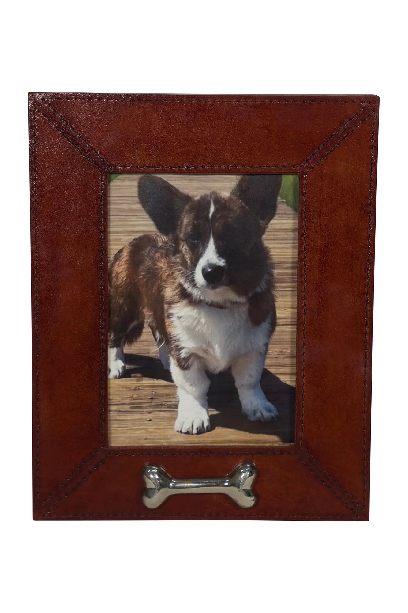 Huntley Pet Leather Picture Frame with Silver Bone Accent - Tampa Home & Garden Store
