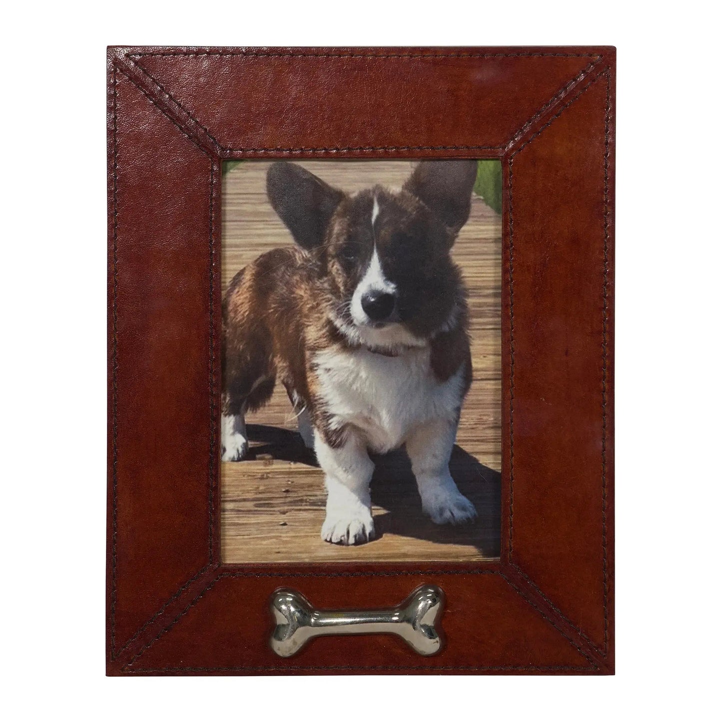 Huntley Pet Leather Picture Frame with Silver Bone Accent - Tampa Home & Garden Store