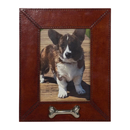 Huntley Pet Leather Picture Frame with Silver Bone Accent - Tampa Home & Garden Store