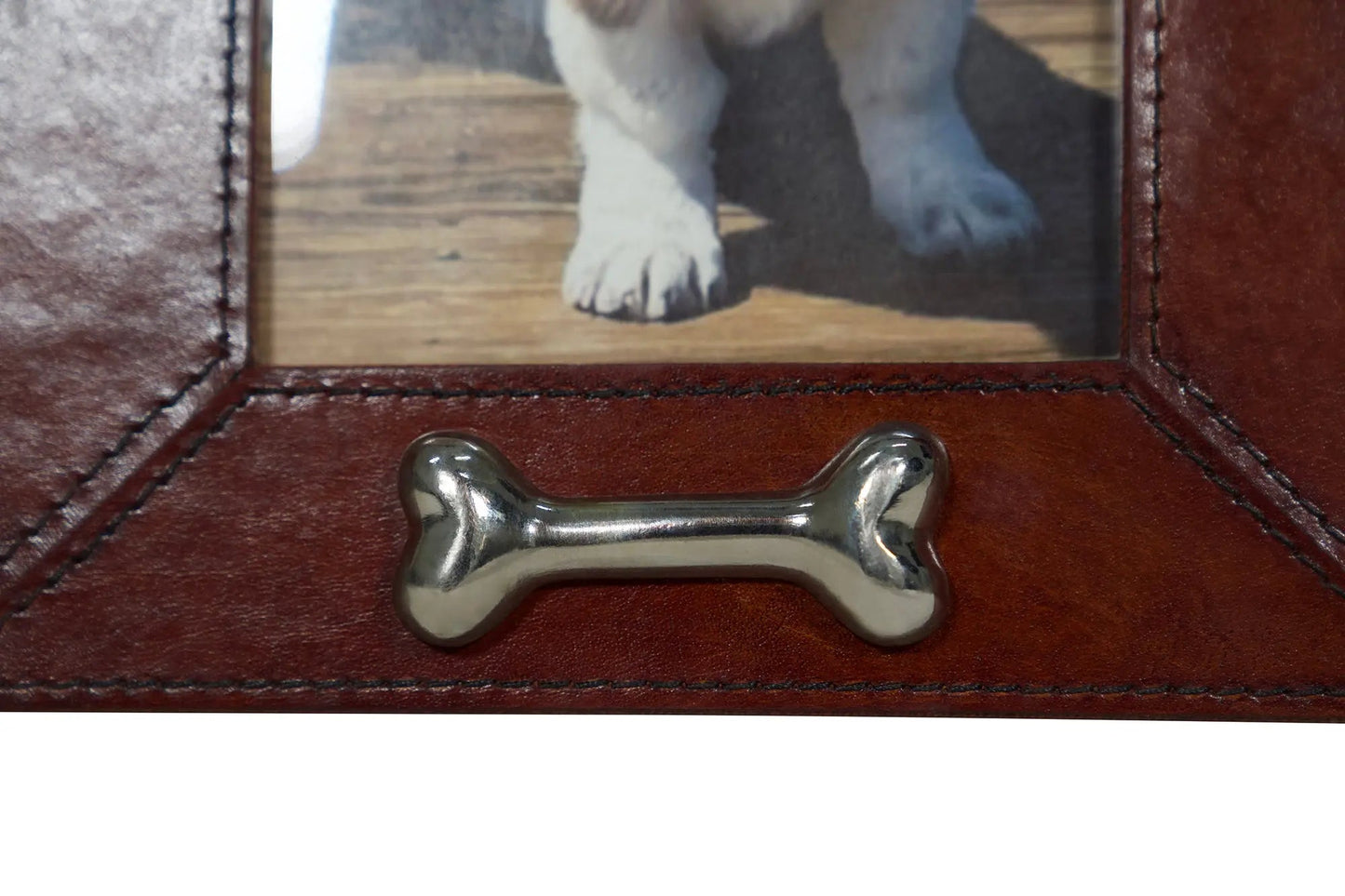 Huntley Pet Leather Picture Frame with Silver Bone Accent - Tampa Home & Garden Store