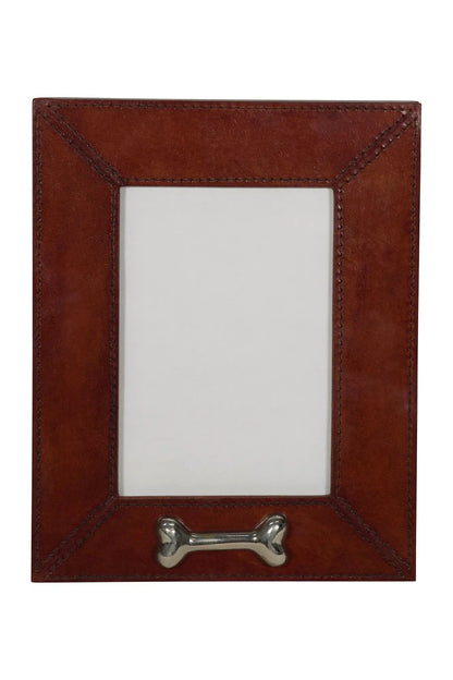 Huntley Pet Leather Picture Frame with Silver Bone Accent - Tampa Home & Garden Store