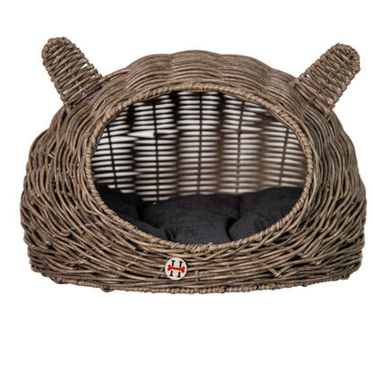 Huntley Pet Wicker Cat Shaped Play House Pet Bed with Cushion - Tampa Home & Garden Store