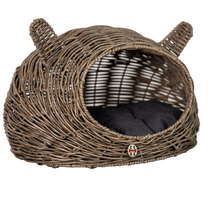 Huntley Pet Wicker Cat Shaped Play House Pet Bed with Cushion - Tampa Home & Garden Store