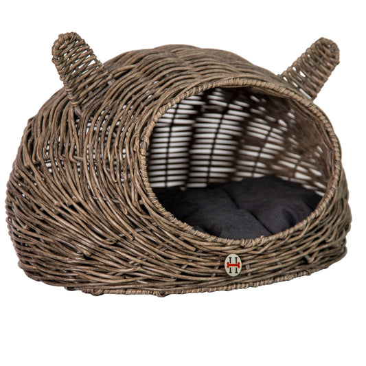 Huntley Pet Wicker Cat Shaped Play House Pet Bed with Cushion - Tampa Home & Garden Store