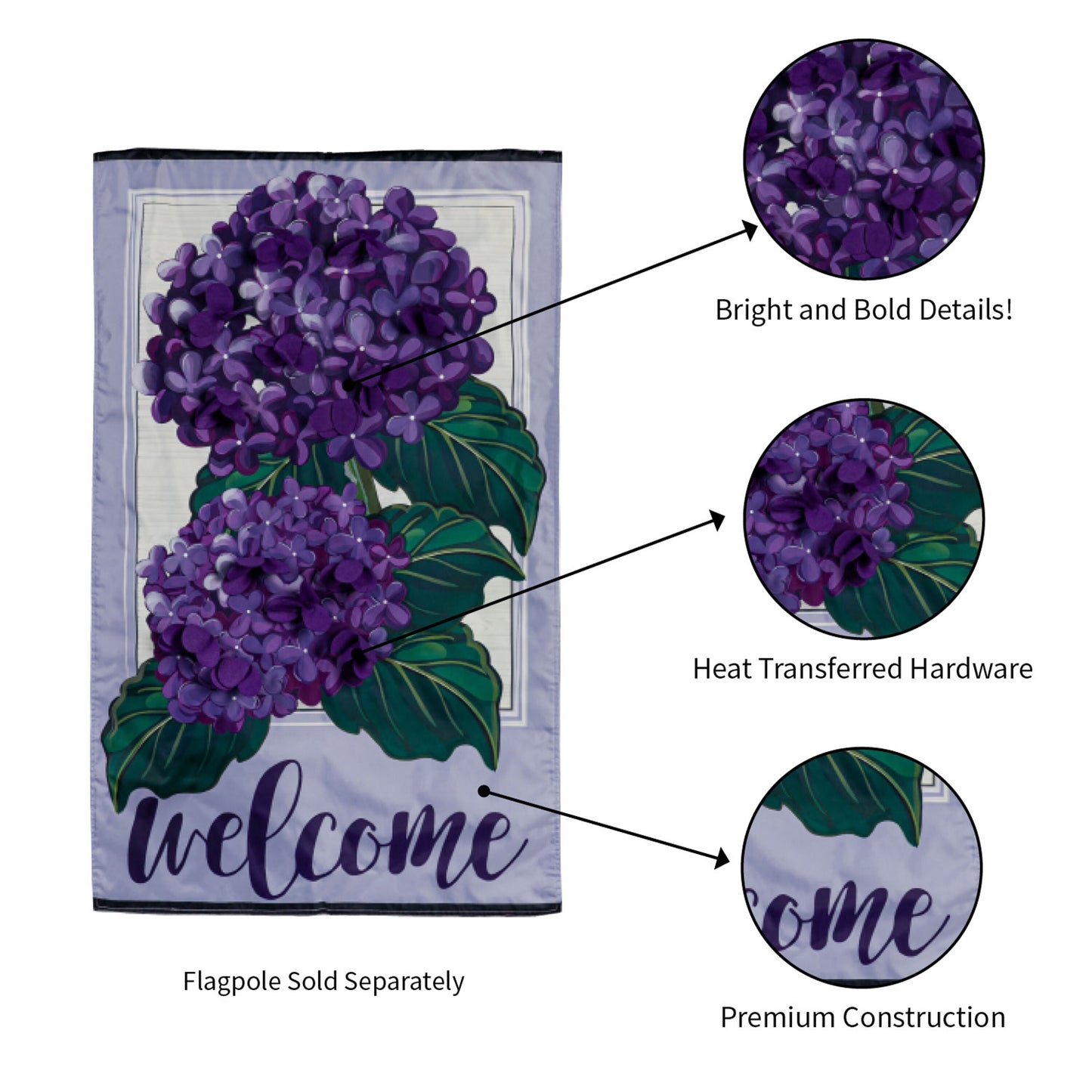 Hydrangea Welcome House Applique Flag - Tampa Home & Garden Store