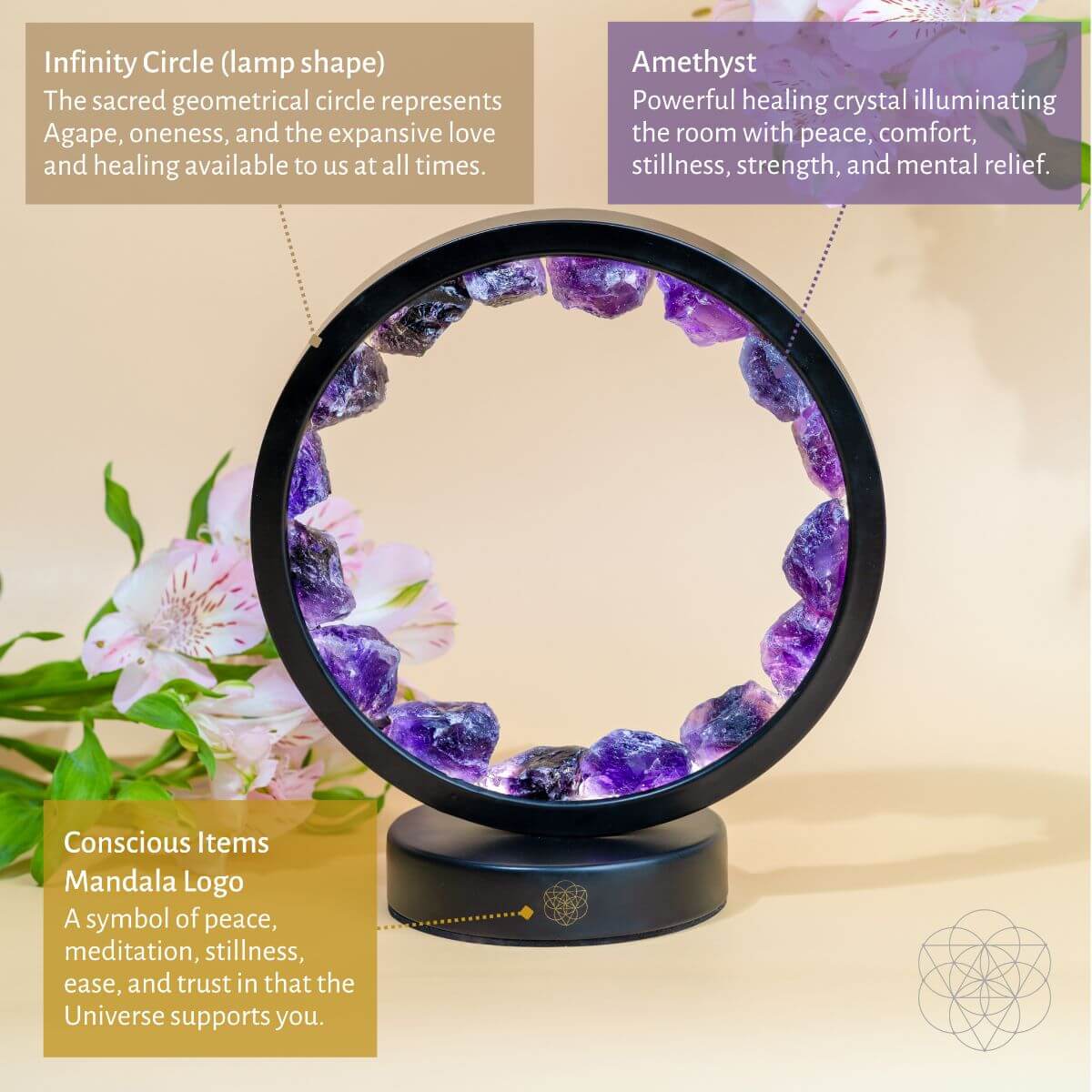 I Am At Peace - Spiritual Protection Amethyst Lamp - Tampa Home & Garden Store