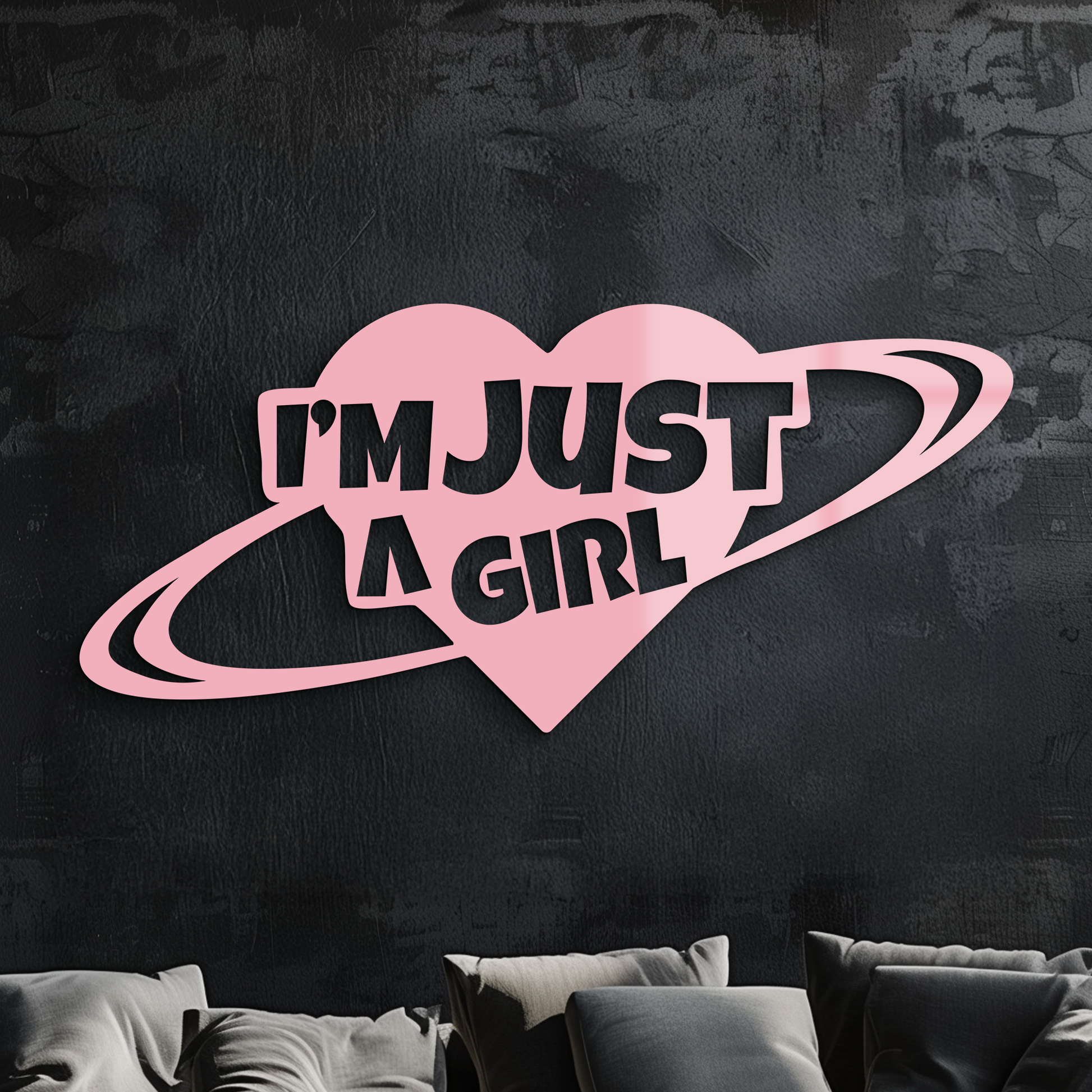 I'm Just a Girl Heart Planet Silhouette Metal Wall Art – Feminine Empowerment Design - KAFGP125 - Tampa Home & Garden Store
