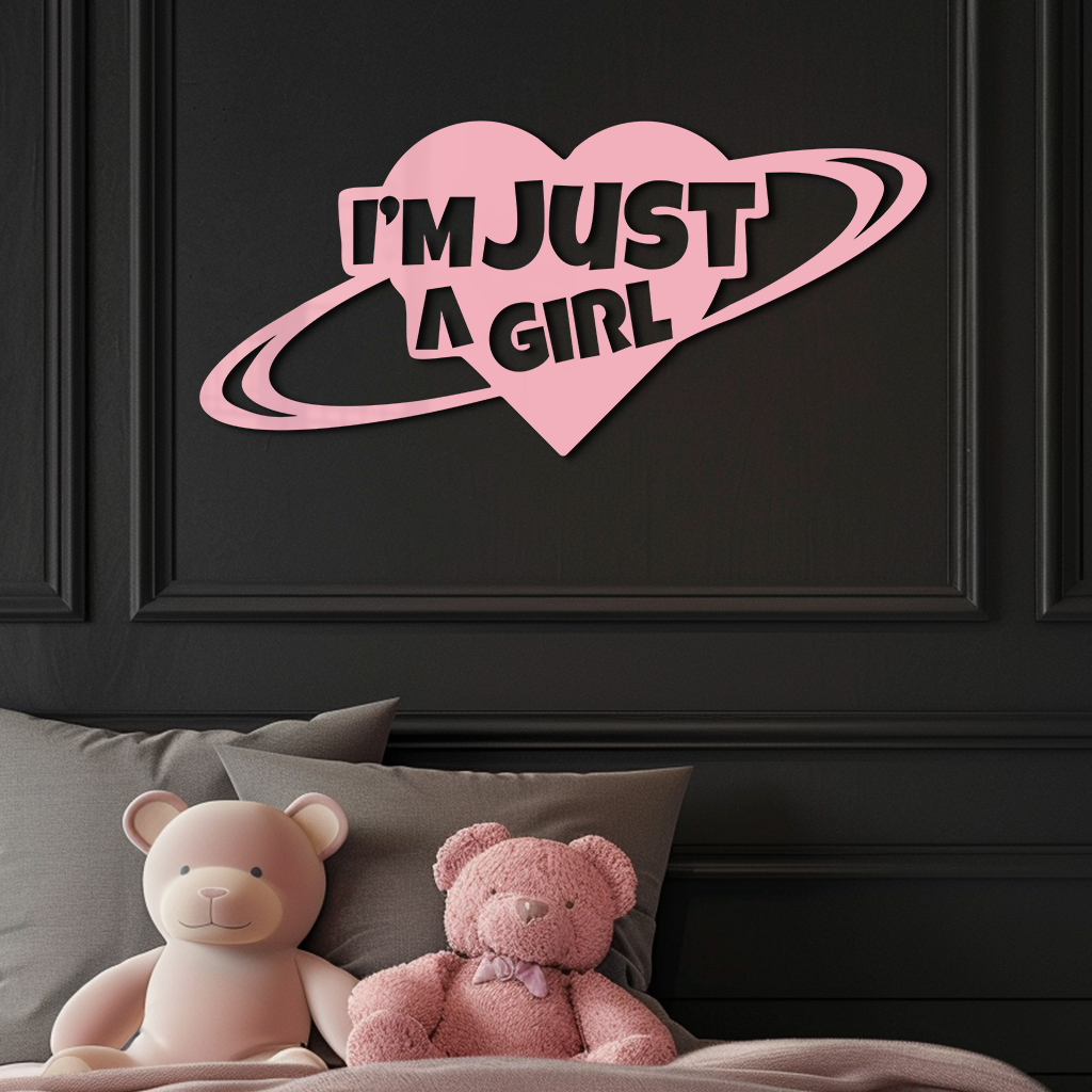 I'm Just a Girl Heart Planet Silhouette Metal Wall Art – Feminine Empowerment Design - KAFGP125 - Tampa Home & Garden Store