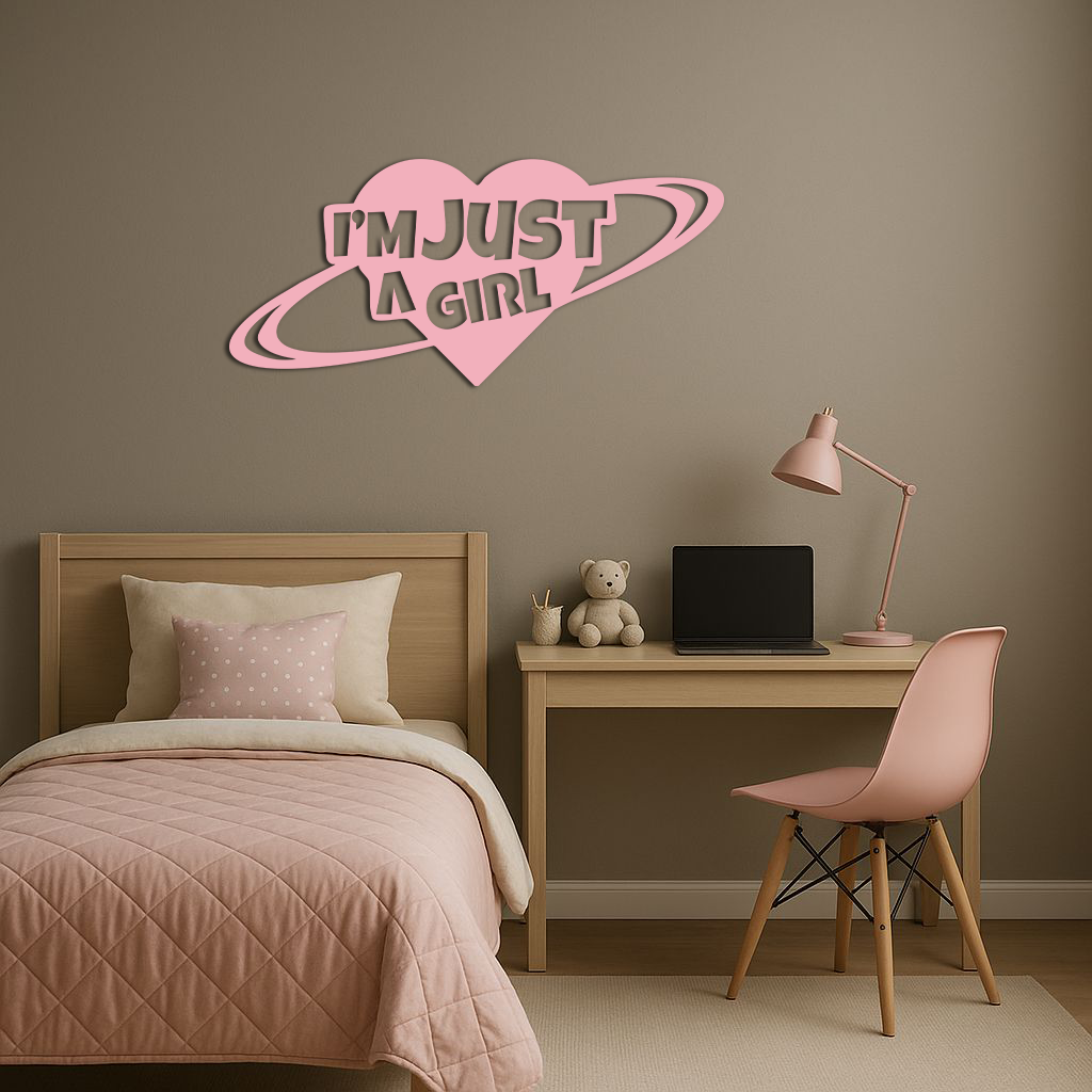 I'm Just a Girl Heart Planet Silhouette Metal Wall Art – Feminine Empowerment Design - KAFGP125 - Tampa Home & Garden Store