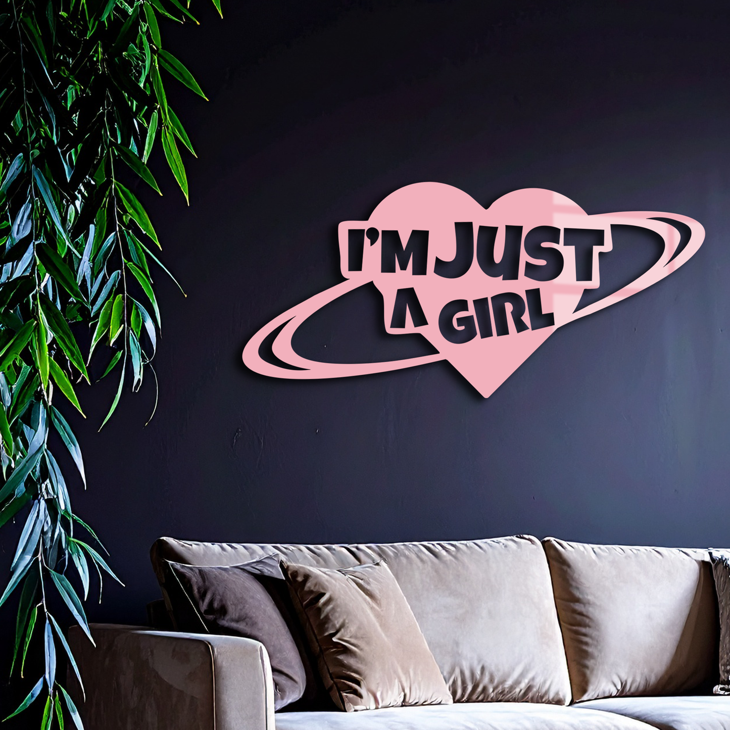 I'm Just a Girl Heart Planet Silhouette Metal Wall Art – Feminine Empowerment Design - KAFGP125 - Tampa Home & Garden Store