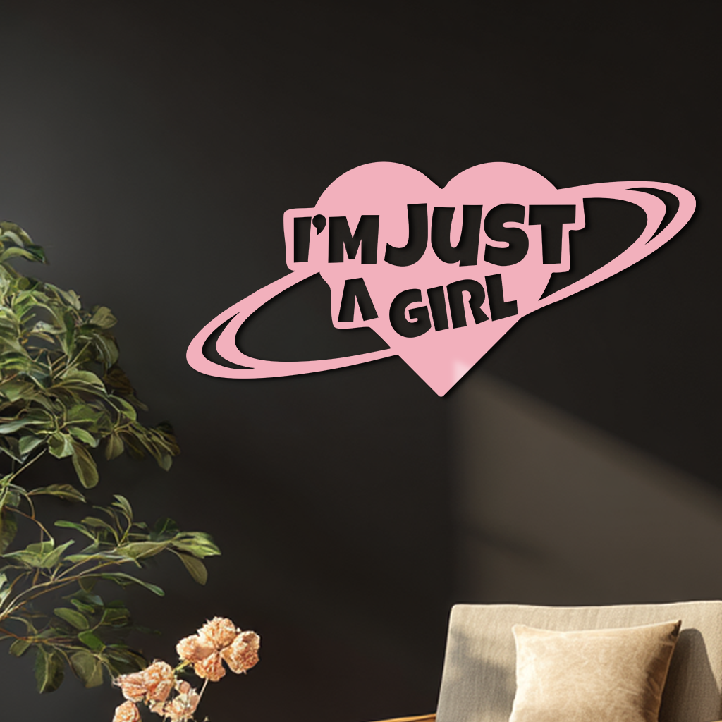 I'm Just a Girl Heart Planet Silhouette Metal Wall Art – Feminine Empowerment Design - KAFGP125 - Tampa Home & Garden Store
