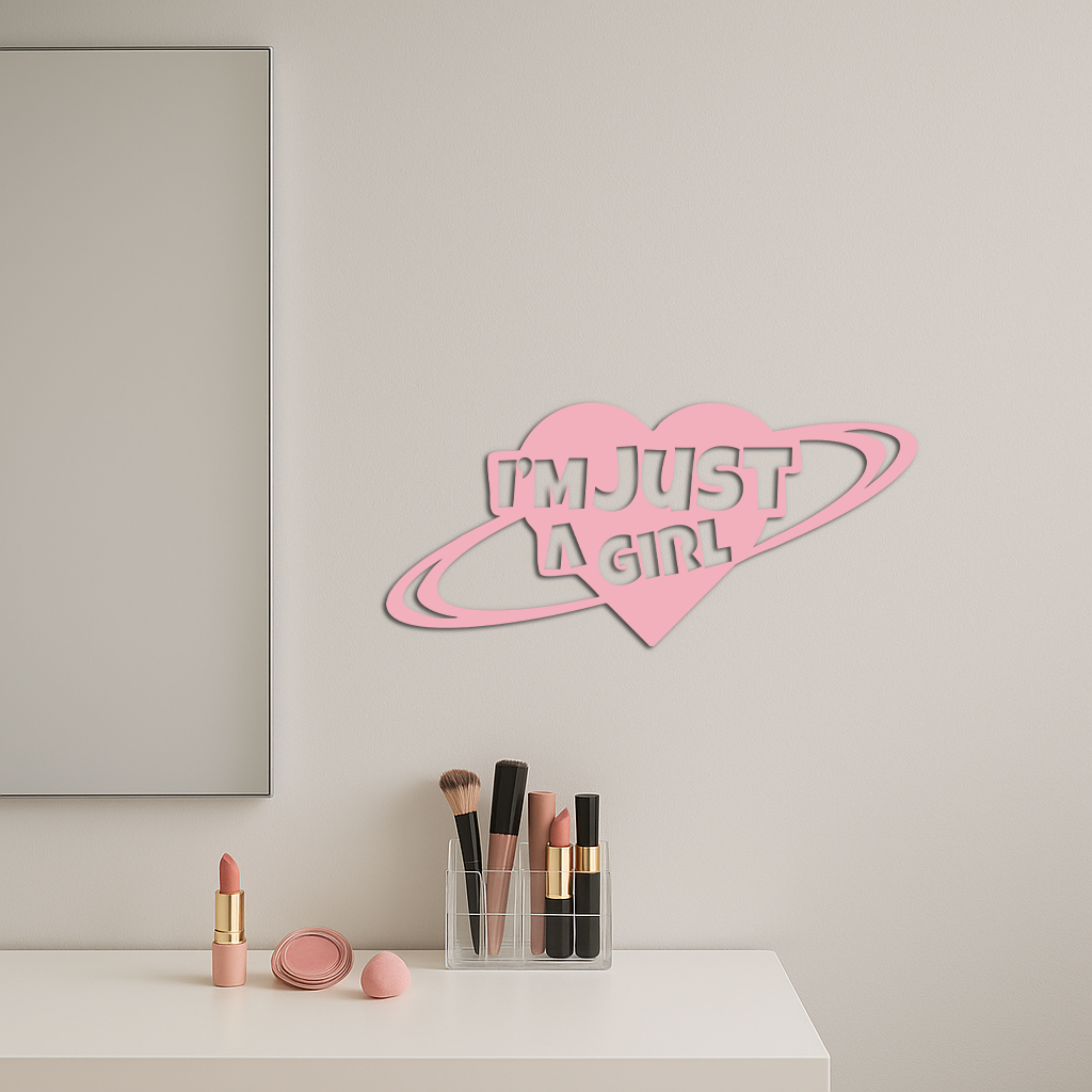 I'm Just a Girl Heart Planet Silhouette Metal Wall Art – Feminine Empowerment Design - KAFGP125 - Tampa Home & Garden Store