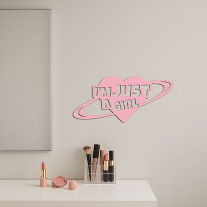 I'm Just a Girl Heart Planet Silhouette Metal Wall Art – Feminine Empowerment Design - KAFGP125 - Tampa Home & Garden Store