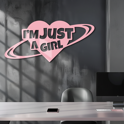 I'm Just a Girl Heart Planet Silhouette Metal Wall Art – Feminine Empowerment Design - KAFGP125 - Tampa Home & Garden Store