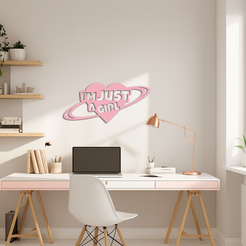 I'm Just a Girl Heart Planet Silhouette Metal Wall Art – Feminine Empowerment Design - KAFGP125 - Tampa Home & Garden Store