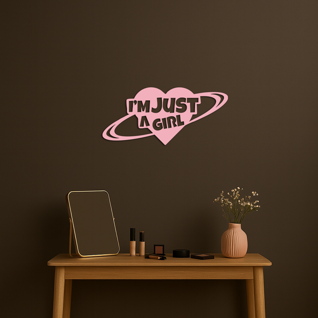 I'm Just a Girl Heart Planet Silhouette Metal Wall Art – Feminine Empowerment Design - KAFGP125 - Tampa Home & Garden Store