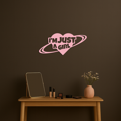 I'm Just a Girl Heart Planet Silhouette Metal Wall Art – Feminine Empowerment Design - KAFGP125 - Tampa Home & Garden Store
