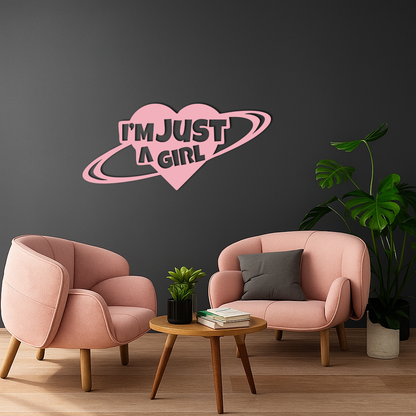 I'm Just a Girl Heart Planet Silhouette Metal Wall Art – Feminine Empowerment Design - KAFGP125 - Tampa Home & Garden Store