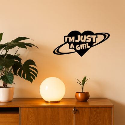 I'm Just a Girl Heart Planet Silhouette Metal Wall Art – Feminine Empowerment Design - KAFGP125 - Tampa Home & Garden Store
