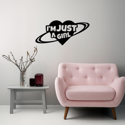 I'm Just a Girl Heart Planet Silhouette Metal Wall Art – Feminine Empowerment Design - KAFGP125 - Tampa Home & Garden Store