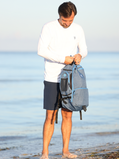 Day Trip Backpack blue-gray with multiple pockets, White Water Life brand on Tampa Home & Garden Store