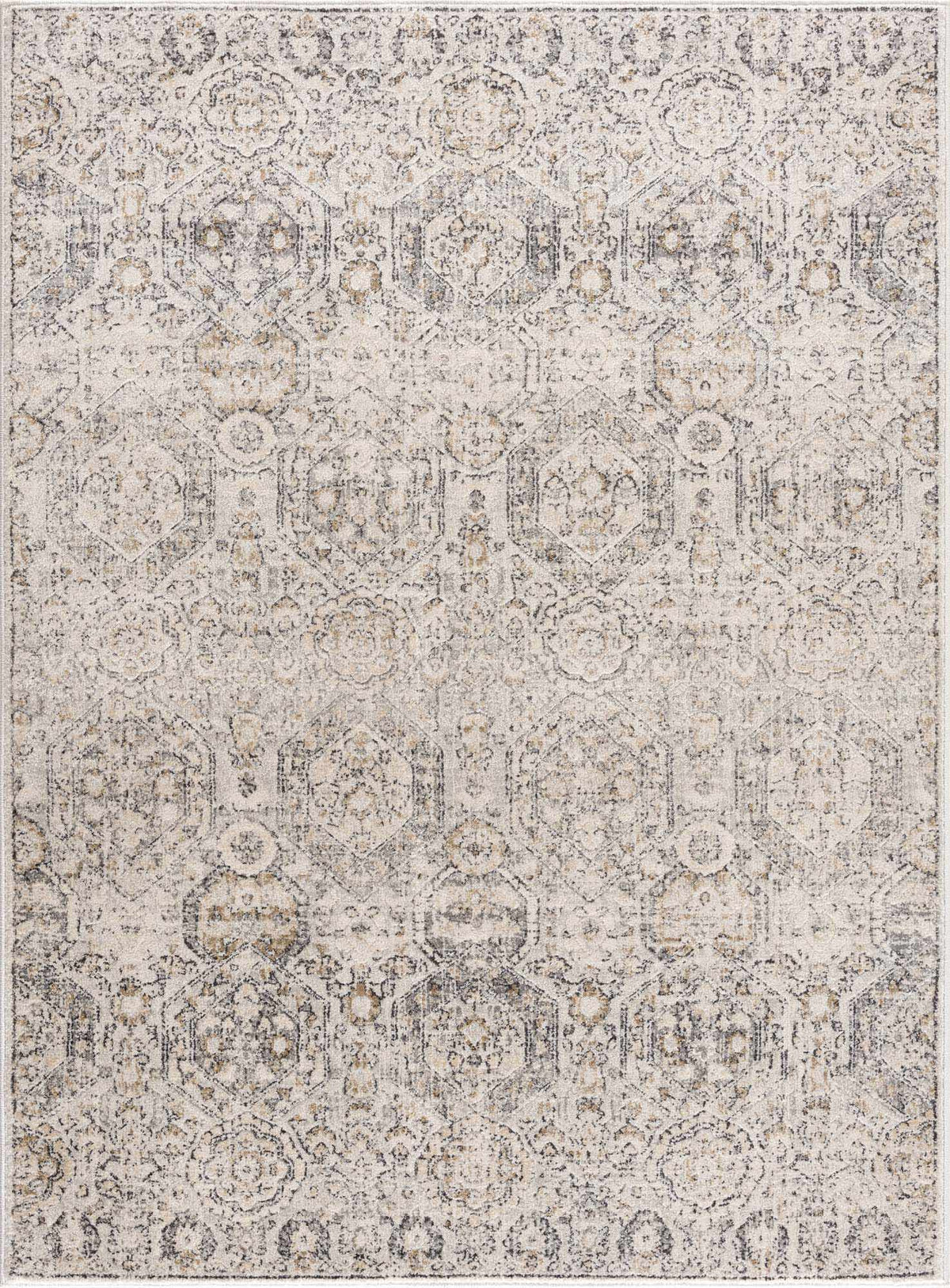 Parkerfield Area Rug by Boutique Rugs in distressed beige-gray medallion pattern on Tampa Home & Garden Store