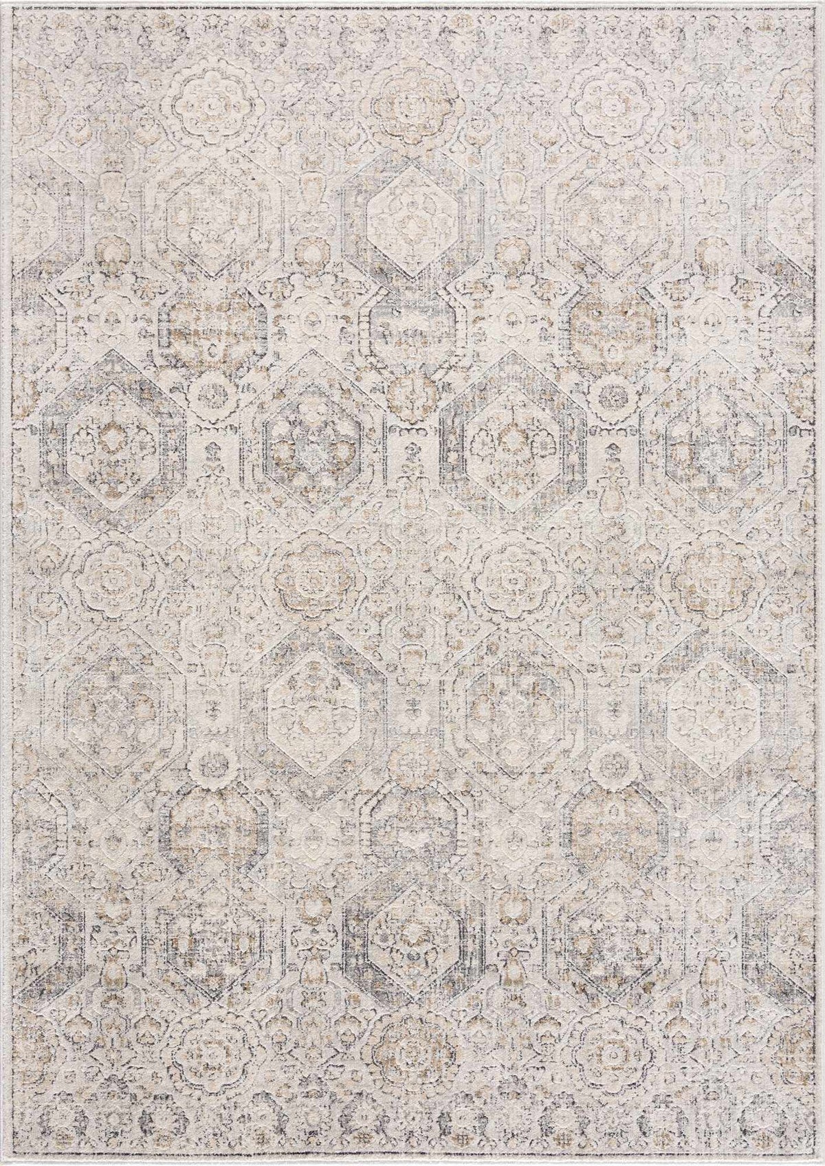 Parkerfield Area Rug by Boutique Rugs in muted beige and gray with oriental medallions on Tampa Home & Garden Store