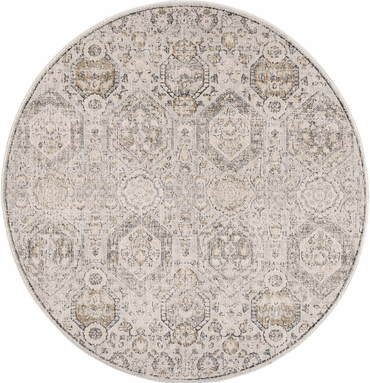 Parkerfield Area Rug round beige gray distressed traditional pattern Boutique Rugs on Tampa Home & Garden Store
