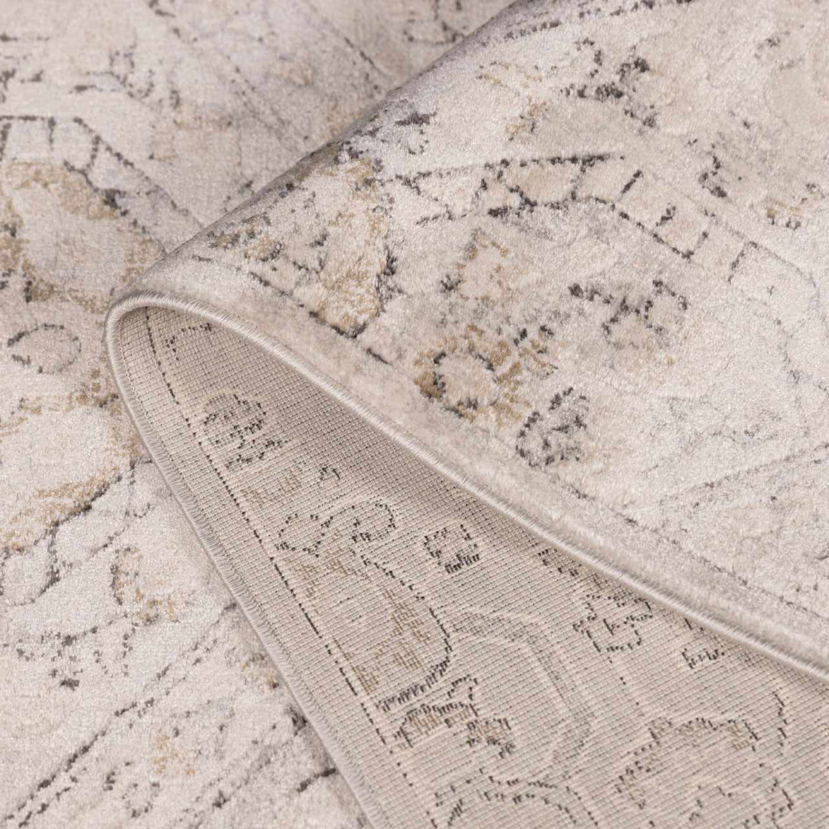 Parkerfield Area Rug, Boutique Rugs, light ivory beige with subtle gray motif, rolled edge on Tampa Home & Garden Store