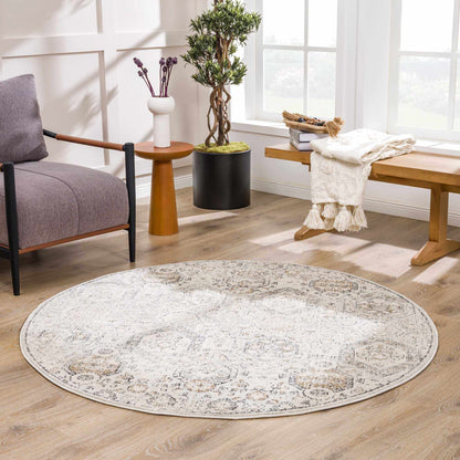 Parkerfield Area Rug round, cream gray distressed pattern by Boutique Rugs on Tampa Home & Garden Store