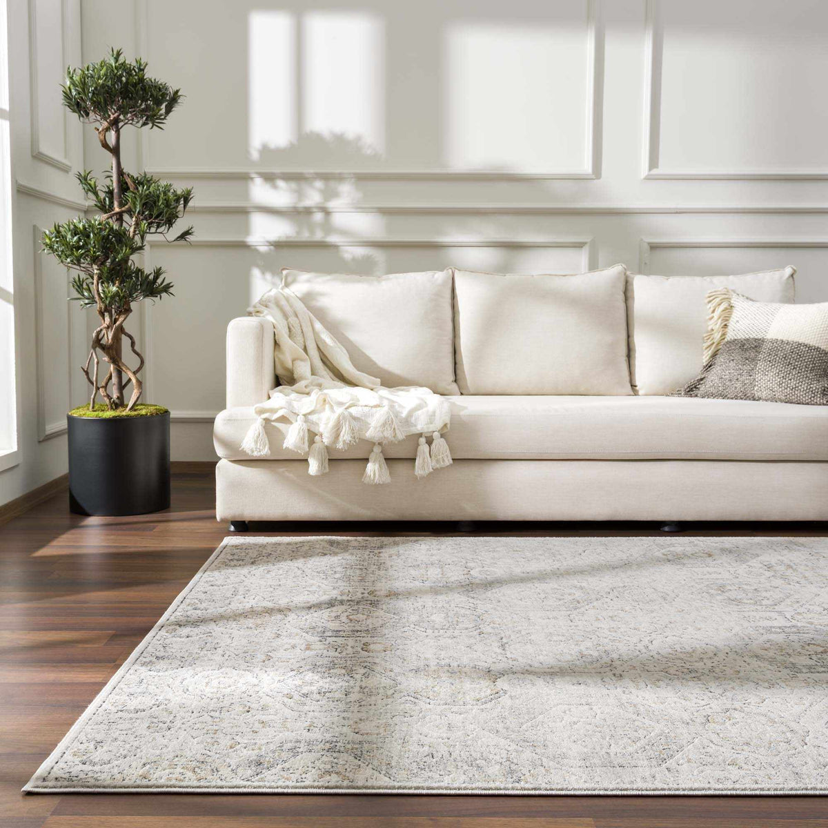 Parkerfield Area Rug by Boutique Rugs in neutral beige-gray with distressed pattern on Tampa Home & Garden Store