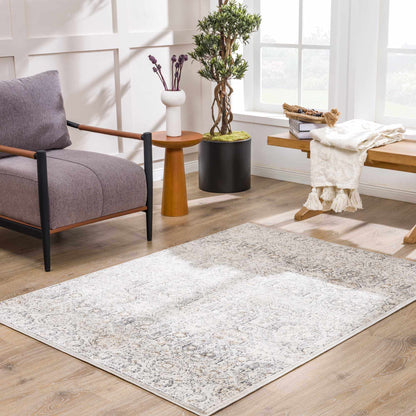 Parkerfield Area Rug in light gray with a distressed pattern for a modern living space on Tampa Home & Garden Store