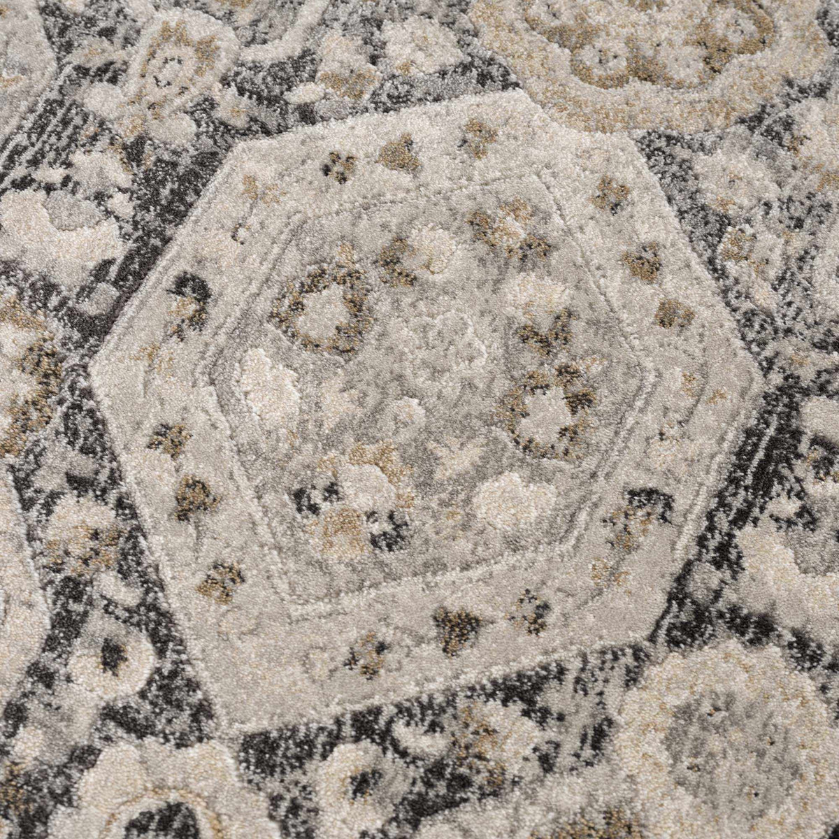 Minoa Area Rug by Boutique Rugs, abstract gray beige black pattern, textured pile on Tampa Home & Garden Store
