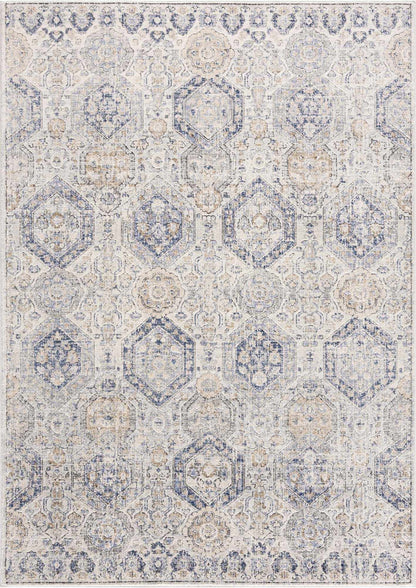 Parkerfield Cream & Blue Area Rug by Boutique Rugs with distressed medallion motif on Tampa Home & Garden Store