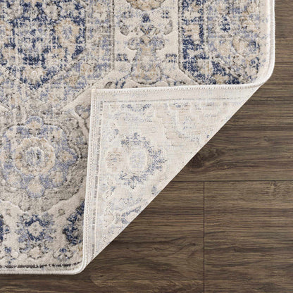 Parkerfield Cream & Blue Area Rug by Boutique Rugs, cream and blue vintage-pattern area rug on Tampa Home & Garden Store