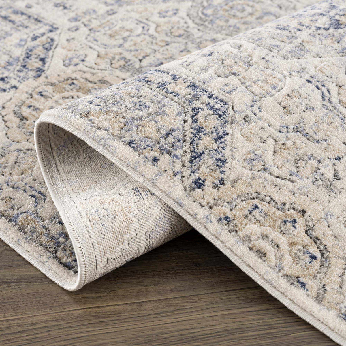 Parkerfield Cream & Blue Area Rug, Boutique Rugs, woven textured pile in cream and blue on Tampa Home & Garden Store