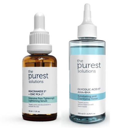 Face serum duo The Purest Solutions Niacinamide Serum & Glycolic Toner amber glass bottles on Tampa Home & Garden Store