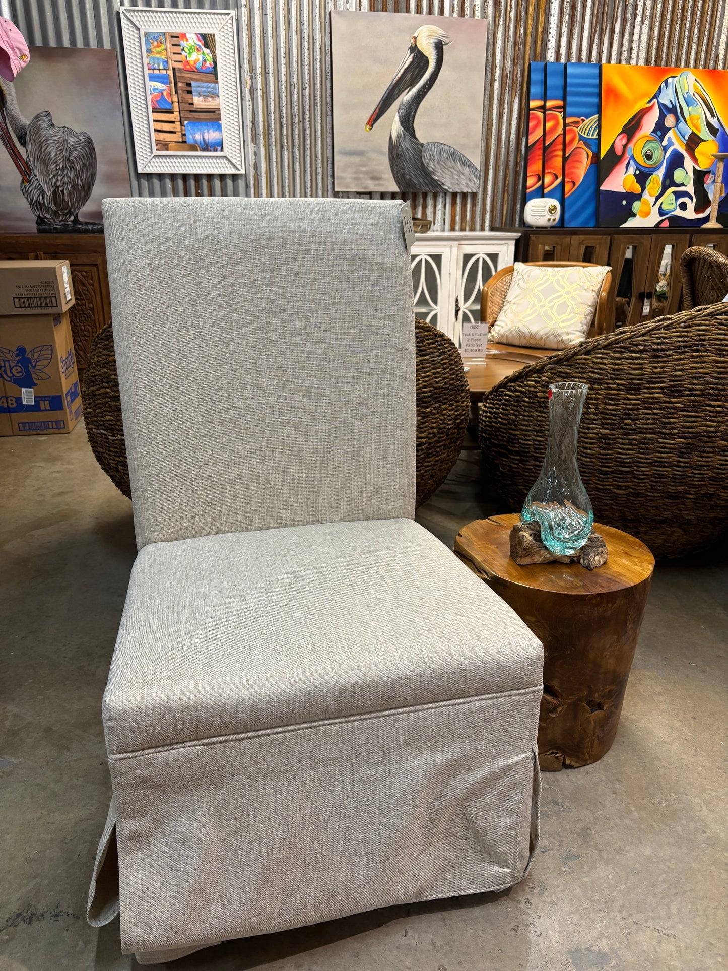 Forty West Dining Chair by The Broward Design Center, light gray slipcovered fabric chair on Tampa Home & Garden Store
