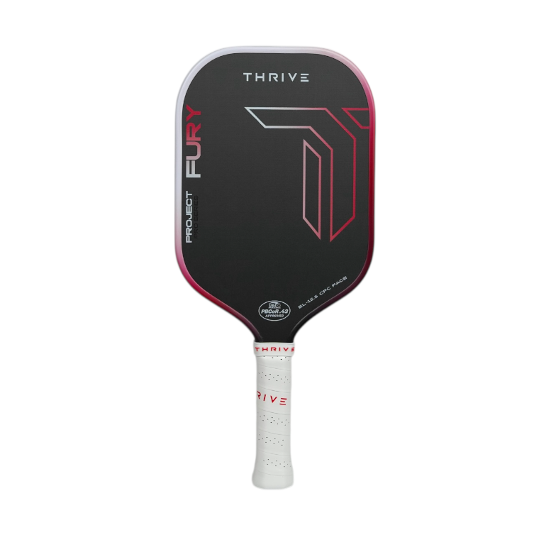 Thrive Fury Elongated 15.5mm Gen 3.5 Power pickleball paddle, black face with pink edge on Tampa Home & Garden Store