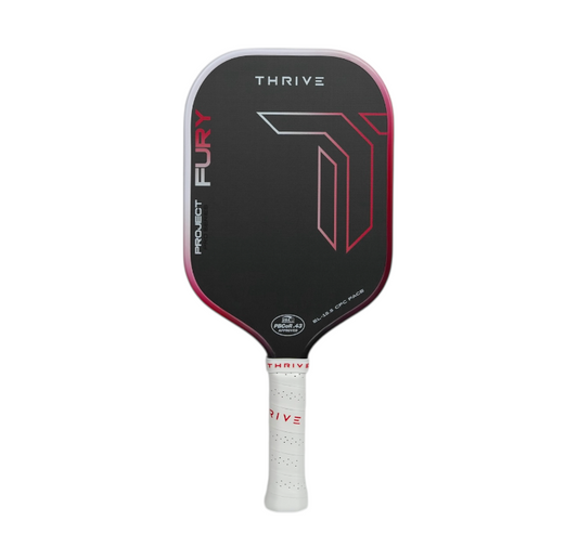 Thrive Fury Elongated 15.5mm Gen 3.5 Power pickleball paddle, black face with pink edge on Tampa Home & Garden Store