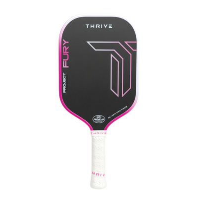 Thrive FURY ELONGATED 15.5 mm Gen 3.5 pickleball paddle with black face, pink edge trim on Tampa Home & Garden Store