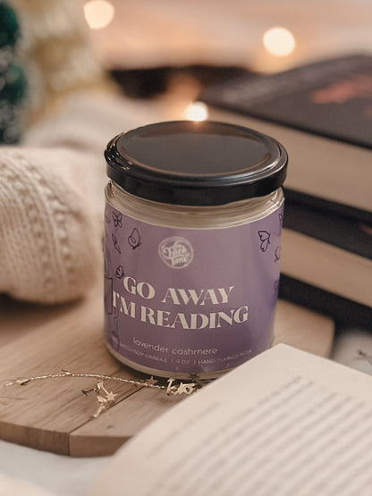 Go Away I'm Reading Candle 9 oz, purple-label jar, lavender cashmere by In the Wick of Time on Tampa Home & Garden Store