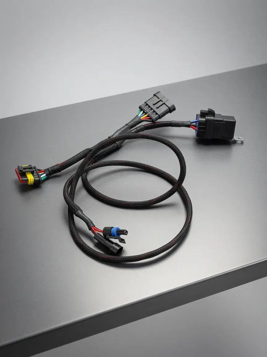 Rzr Pro 2022+ brake bypass harness by GGLighting, braided black wiring with color connectors on Tampa Home & Garden Store