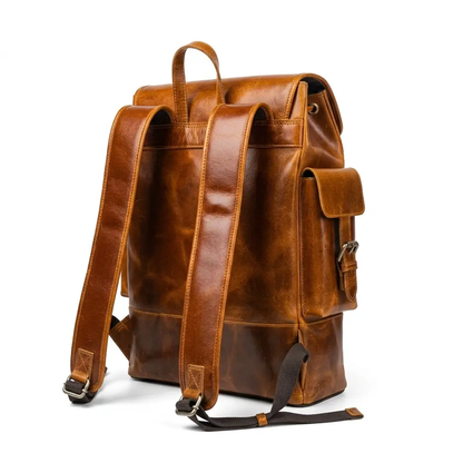 Handcrafted earthen leather laptop backpack by Classy Leather Bags with top handle brown on Tampa Home & Garden Store