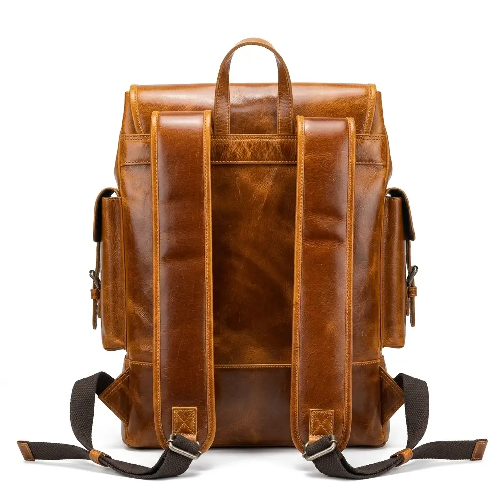 Handcrafted Earthen Leather Laptop Backpack, brown leather with padded straps and side pockets on Tampa Home & Garden Store