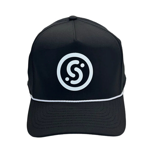 Rope Edge Signature Hat Black snapback by Slyce Sport with white rope trim and round logo on Tampa Home & Garden Store