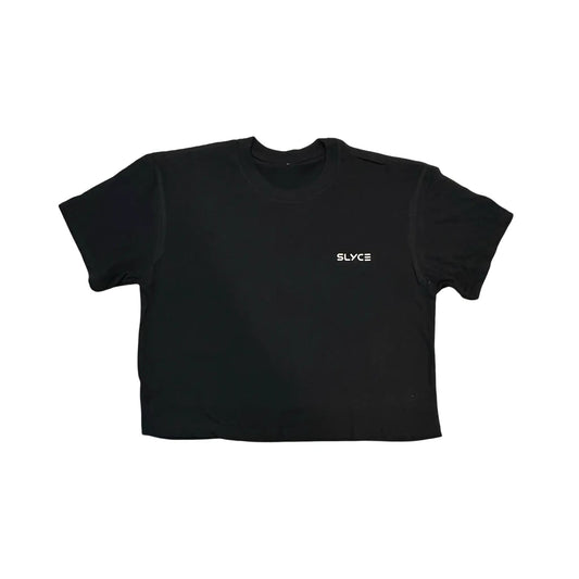Ladies cropped tee black with white SLYCE logo on Tampa Home & Garden Store