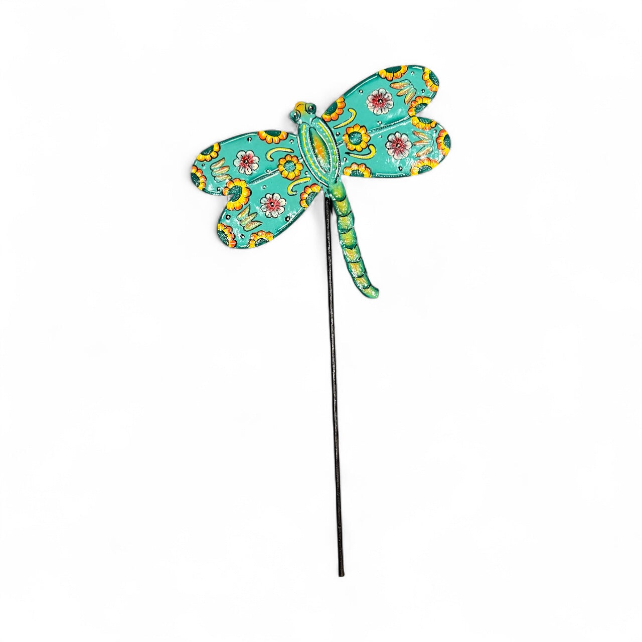 Turquoise Floral Dragonfly Garden Stake