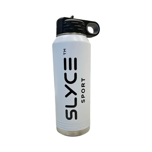 SLYCE Signature 30oz Polar Camel water bottle white with black lid and carry loop on Tampa Home & Garden Store